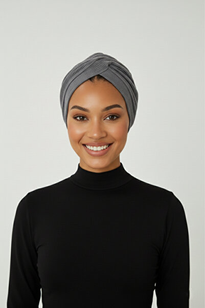 elysianfidan Cross Rebrasto Pamučni džersej Tamno siva spremna turban hidžab ...