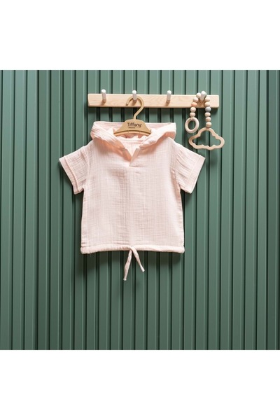 Tiffany Hooded Muslin Unisex Baby Tshirt Powder