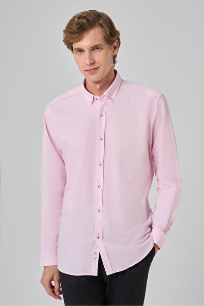 Morven Men's Pink Regular Fit Buttoned Collar Shirt