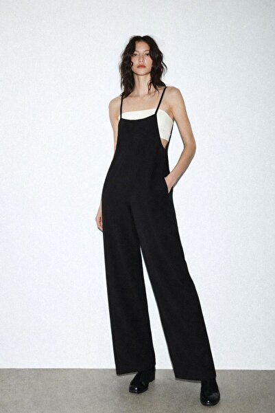 HAKKE Kadın Siyah Askılı Bol Kesim Tulum