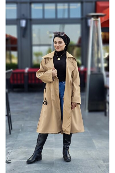 Esre Store Trench Hijab cu mâneci Camel