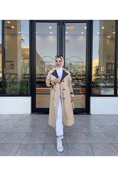 Esre Store 4425 Çift Renk Tesettür Trençkot Bej