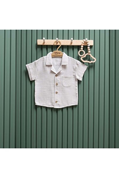 Tiffany Apaş Collar Muslin Baby Boy Shirt Ecru