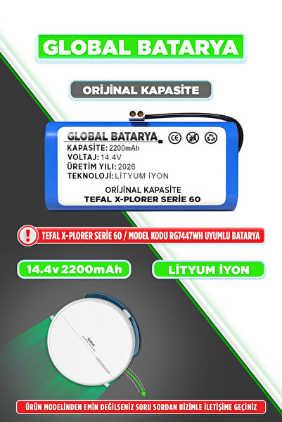 GLOBAL BATARYA Tefal Explorer Serie 60 uyumlu Akıllı Robot Süpürge Bataryası ...