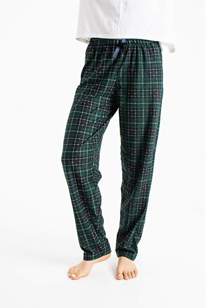 Ecrou Kadın Yeşil Ekose Suet Tek Pijama Alt