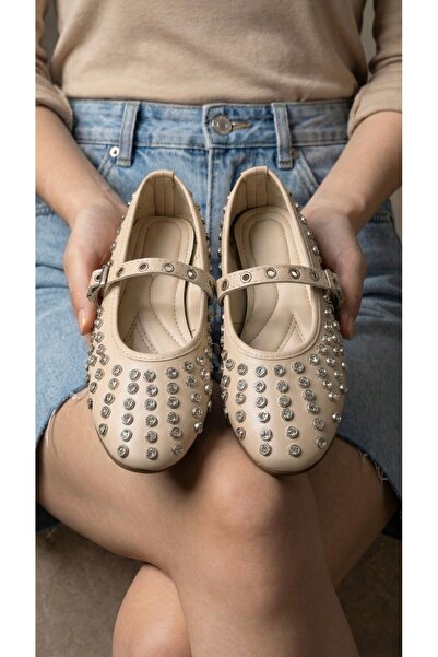 Beyond Жіночі бежеві диско-балетки зі стразами 1 см BYNDDSC01