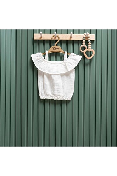 Tiffany Fifir Detailled Baby Girl Muslin Tshirt Ecru