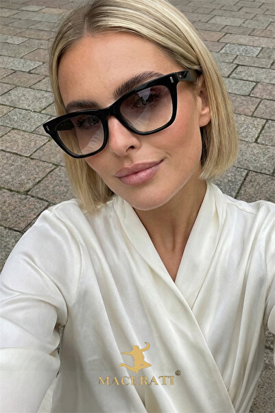 MACERATİ Urıs Unisex Black Square Frame Smoked Glass Sunglasses