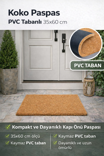 Gereksiz Şeyler Pvc Tabanlı Kıl Koko Paspas - Kapı Önü Paspası - 35x60 Cm