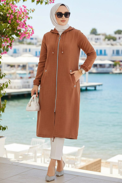 Neva Style Fermuarlı Kahverengi Tesettür Kap 70792KH