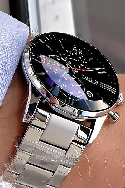 Homies ساعة يد رجالية 3 أتم مقاومة للماء بلون فضي وسوار فولاذي مع علبة خاصة و...