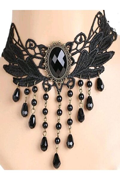 Shisa Jewel Kadınlar Zarif Vintage Prenses Siyah Dantel Gotik Kolye Gerdanlık...