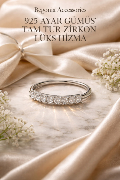 Begonia Accessories 925 Ayar Gümüş Tam Tur Minimal Zirkon Taşlı Halka Hızma U...