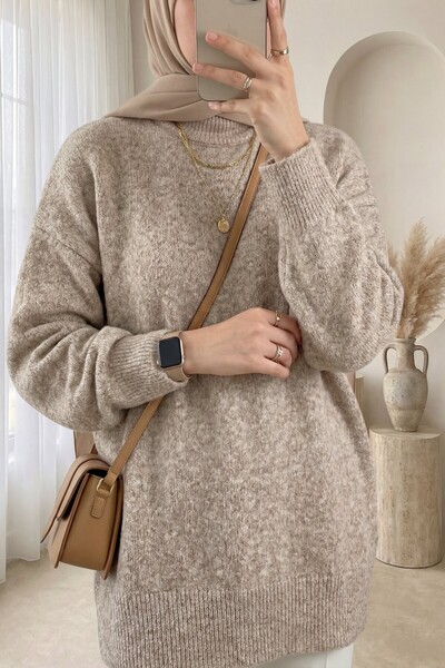 Modamorfo Half-Throat Soft Casual Knitwear Sweater -Beige