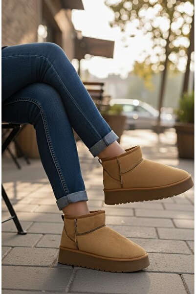 SOLDOY Kadın Ultra Mini Kalın Tabanlı /Yüksek Tabanlı Kışlık Bot