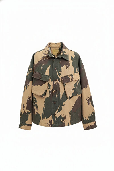 Wonraces Men's Oversize Camouflage Jean Jacket with Flap Cargo Pockets
