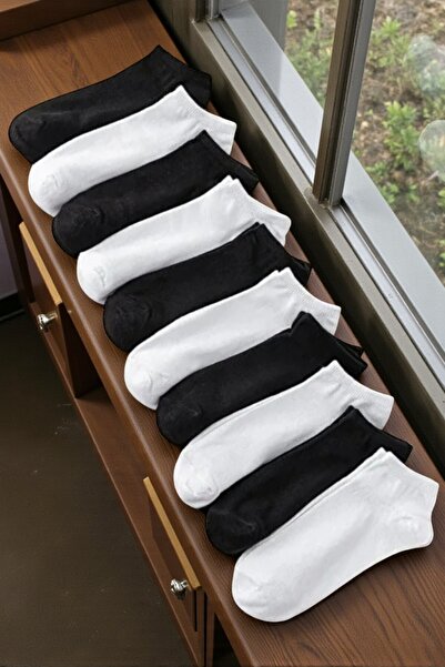 Esinti Set șosete scurte din bumbac – 10 perechi, albe și negre, pentru bărba...