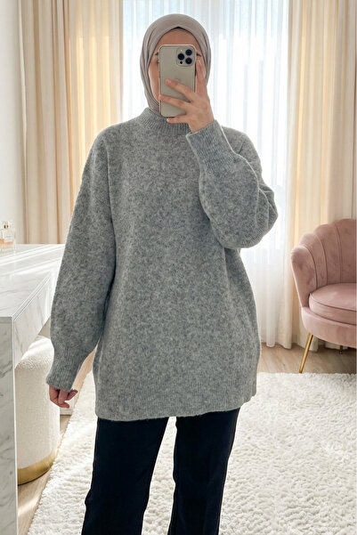 Modamorfo Pulover de tricotat casual, cu jumătate de gât, moale - gri