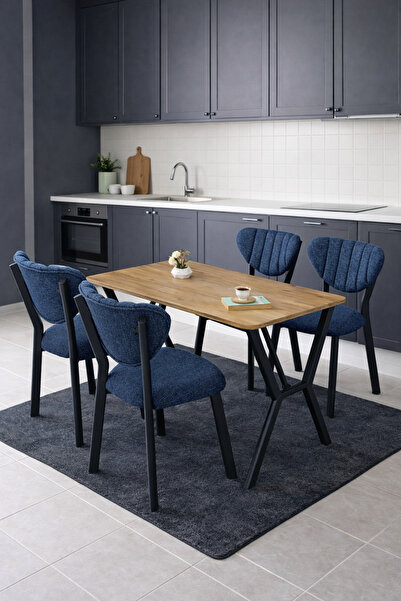 Lumodi Mobilya Masa Sandalye Takımı, 4 Sandalye 1 Sabit Ceviz Masa 110x70 Cm,...