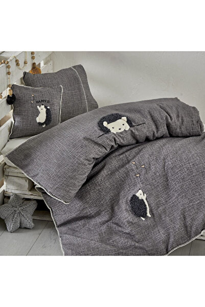 Ecocotton طقم غطاء لحاف أطفال ميجالا 100% قطن عضوي موسلين مطرز رمادي 100x150 سم