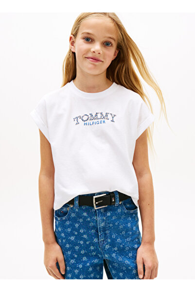 Tommy Hilfiger Baskılı Beyaz Kız Çocuk T-Shirt KG0KG08975YBR