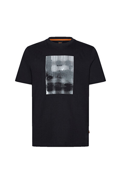 BOSS Bisiklet Yaka Desenli Siyah Erkek T-Shirt Te_brokenice