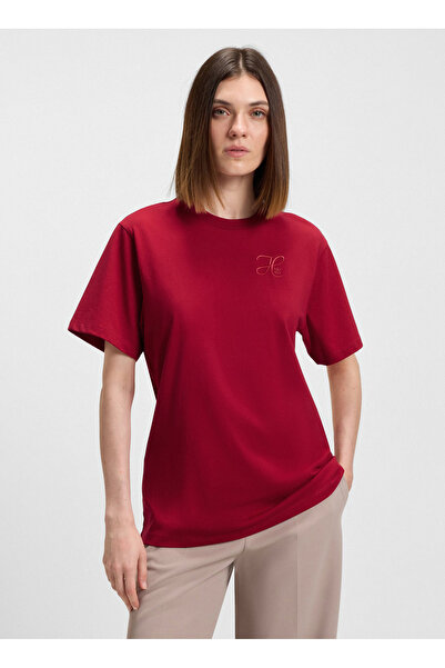 HUGO Kırmızı Kadın Regular Fit Logo Baskılı T-Shirt 50550901