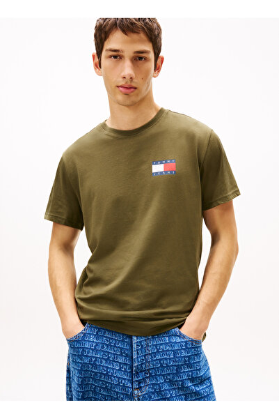Tommy Jeans Bisiklet Yaka Baskılı Haki Erkek T-Shirt DM0DM20740GY1 Haki T-Shirt