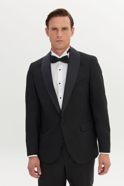 ALTINYILDIZ CLASSICS Erkek Siyah Regular Fit Geniş Kesim Kırlangıç Yaka Yünlü...