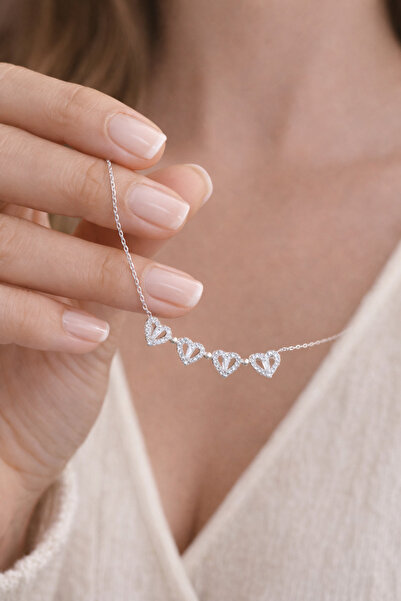 LansmanJwellery 925 Ayar Gümüş Mıknatıslı Beyaz Yonca Kolye Gümüş Yonca Kolye