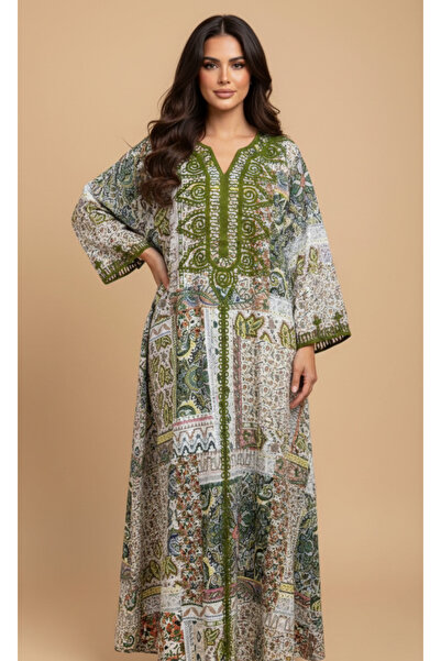 Moda Line Women's jalabiya with embroidery on the collar and sparkling sequins