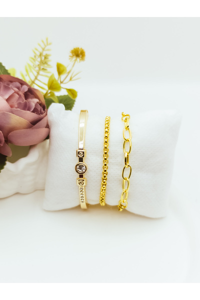 stainles steel Altın Kaplama Çelik Üçlü Çelik Bileklik Seti