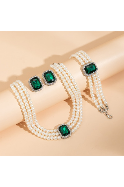 FridayIn Choke Turquoise Pearl Necklace Bracelet Earrings Set Valentine's Day...