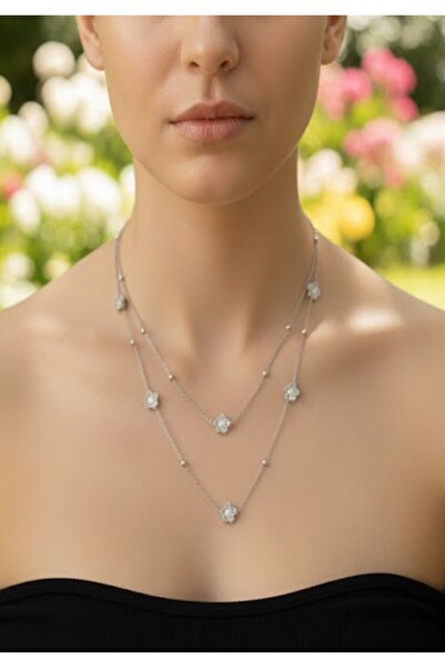 KANERUZ قلادة فضية اللون من الفولاذ مرصعة بحجر الزركون وتفاصيل متعددة على شكل...