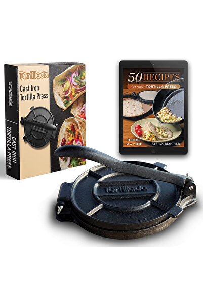 Generic تورتيلادا - مكبس تورتيلا فاخر من الحديد الزهر مع كتاب إلكتروني للوصفا...