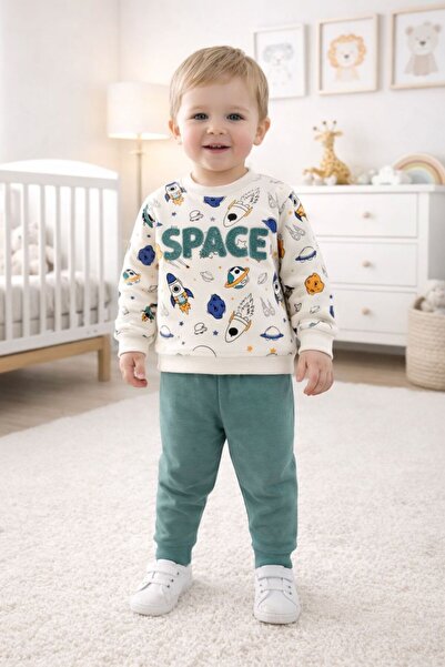 yukobaby bebeğiniz için en doğalı Baby Boy Space Embroidered Green Top and Bo...