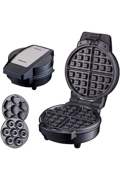 Generic 3-In-1 Non-Stick Snacks Maker with Waffle Plate/Cartoon Cake Plate/Do...