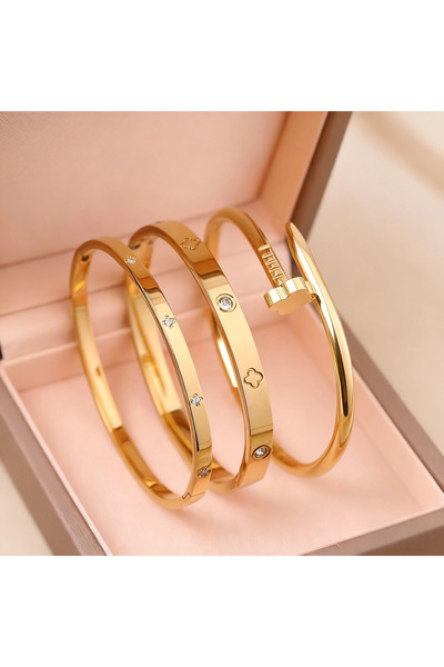 FridayIn 3pcs/1pcs Gold-plated Stainless Steel Four Leaf Clover Inlaid Cubic ...