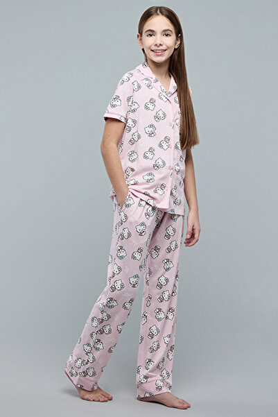 R&B طقم بيجاما وردي للبنات بتصميم هيلو كيتي