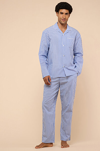 R&B Men's Cream Striped Pyjama Set