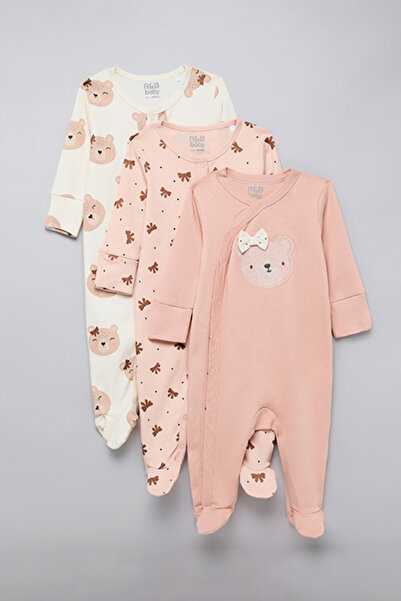 R&B Girl's Multicolor 3 Pack Printed Sleepsuit
