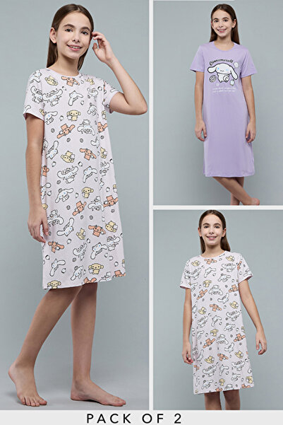 R&B طقم ملابس نوم للبنات مكون من قطعتين بألوان متعددة بنقشة سينامورول