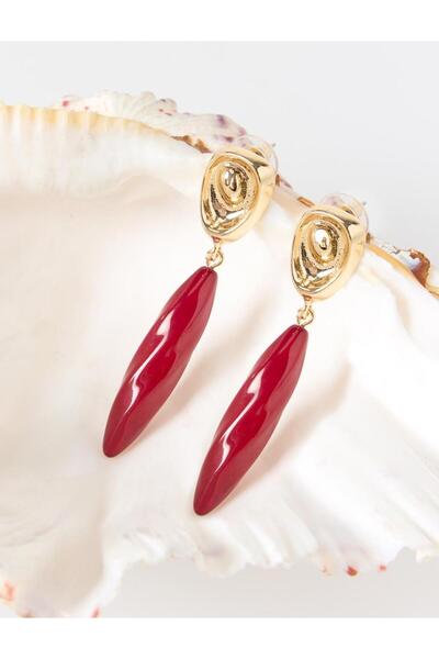 Jimmy Key Bordo Geometrik Figürlü Sallantılı Küpe