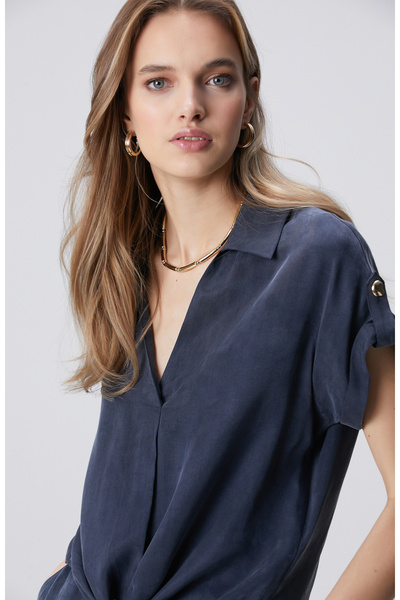Network Lacivert Cupro Bluz