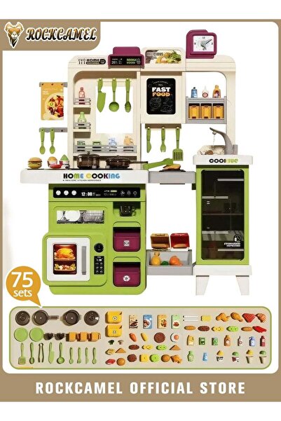 ROCKCAMEL مجموعة ألعاب مطبخ للأطفال، 75 قطعة من الملحقات مع بخاخ واقعي، وماء ...