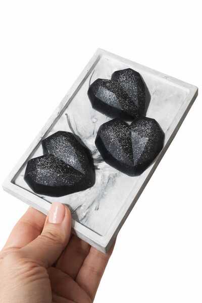 SOO SOAP Black Silvery Crystal Heart Soap Set with Tray Handmade Gift Decorative