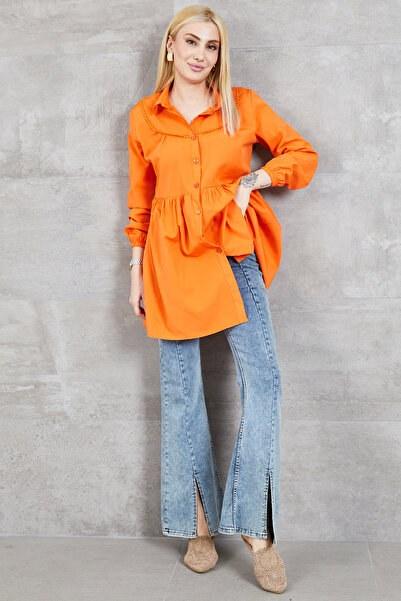 zenne Guipure Detailed Shirt Orange