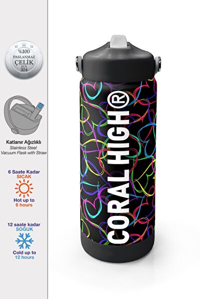 Coral High Çok Renkli Kalp Lavanta Kamuflaj Desenli Katlanır Ağızlıklı Çelik ...
