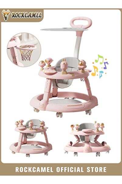 ROCKCAMEL مشاية أطفال قابلة للطي 3 في 1 مع مقبض دفع للوالدين، وصينية طعام، وم...