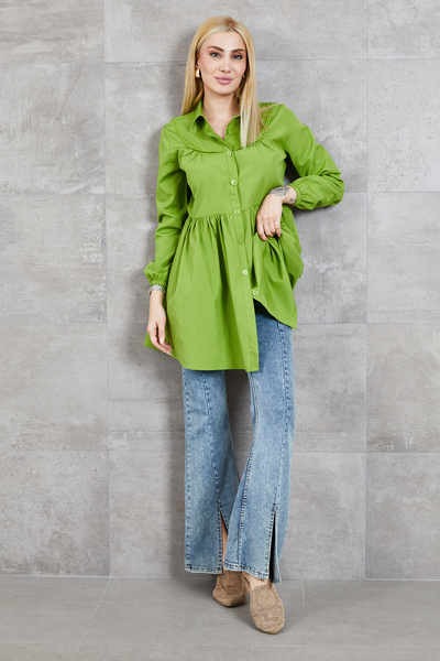 zenne قميص بتفاصيل غيبور باللون الأخضر الزيتي